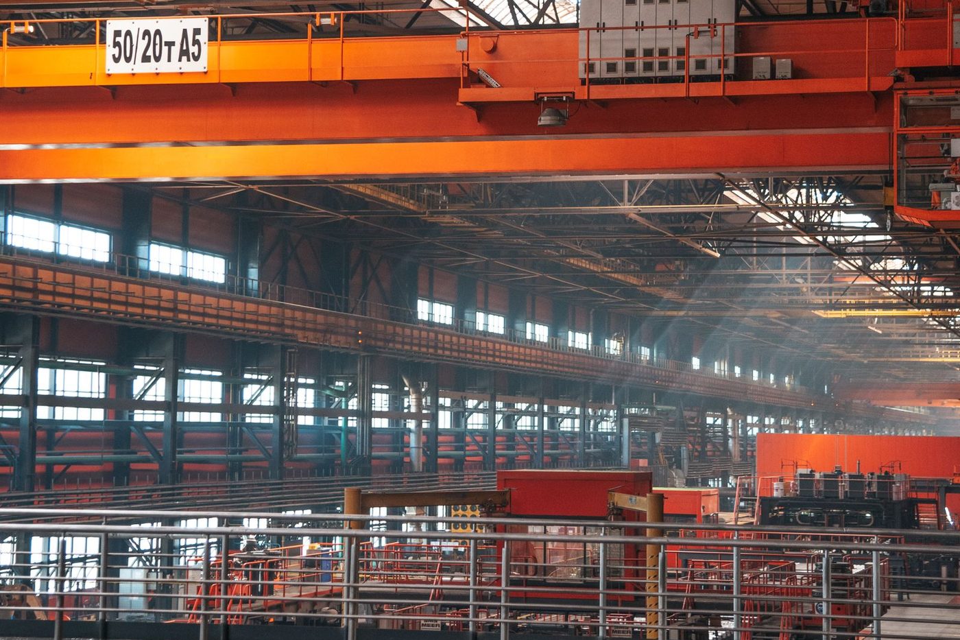 Steel production hall with overhead crane